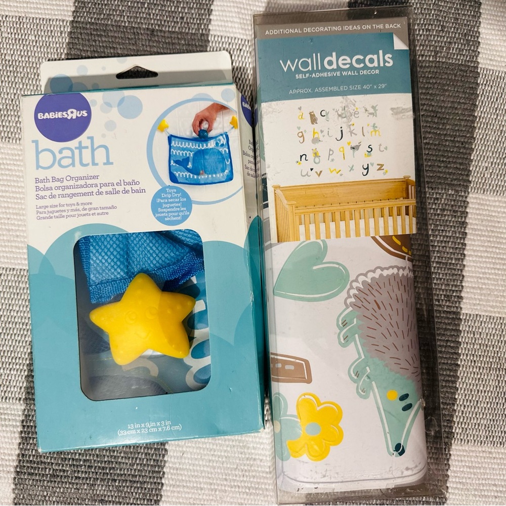 bath bag toy organizer & alphabet self-adhesive wall decor decals for babies